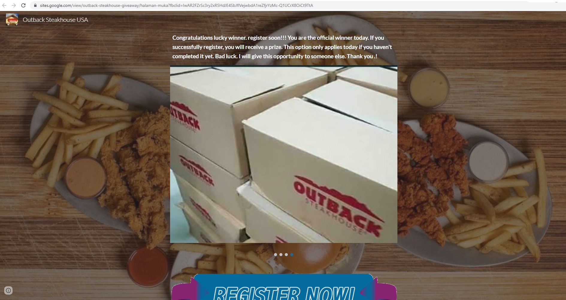 The Outback Steakhouse Giveaway Fake Website