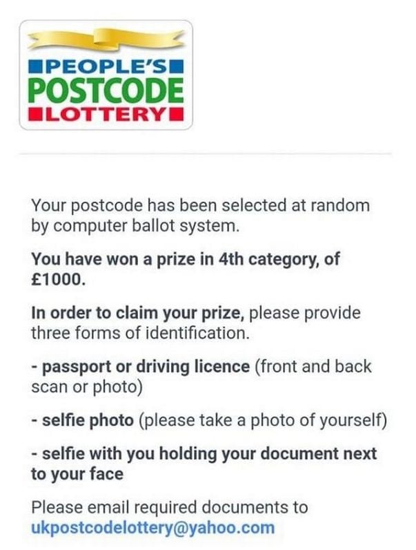 The Postcode Lottery Scam Email