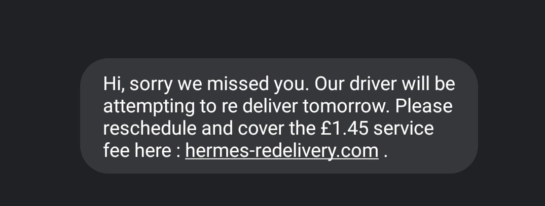 Hermes Missed Package Scam Text