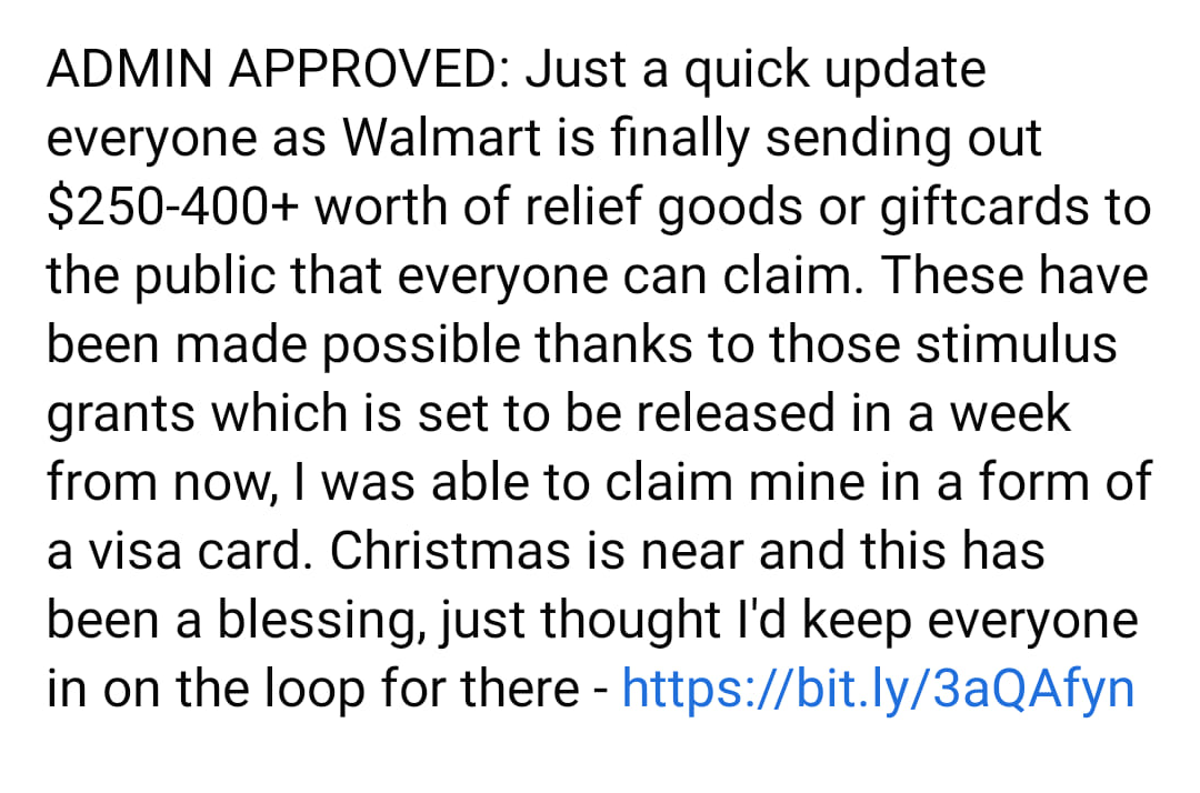 The Walmart Relief Cards Scam  $250-400