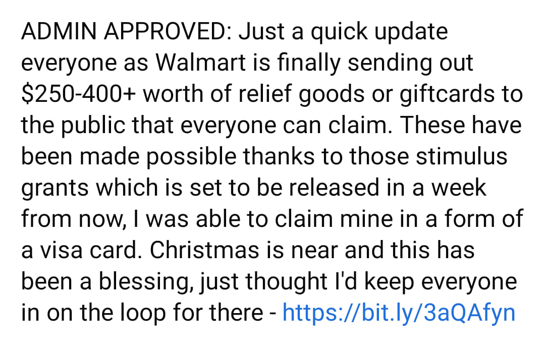 The Walmart Relief Cards Scam $250-400