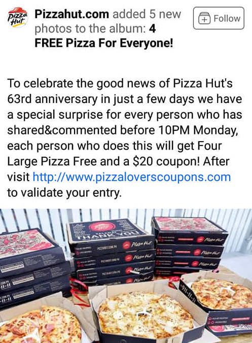 Pizza Hut 63rd Anniversary Giveaway Scam