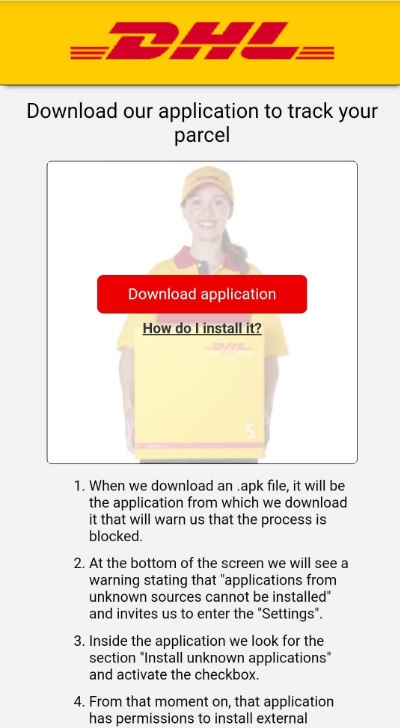 DHL Download to track your parcel scam