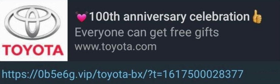 Toyota 100th Anniversary Celebration Scam
