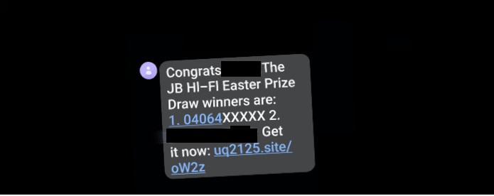 JB Hi-Fi Easter Prize Scam SMS Text Message