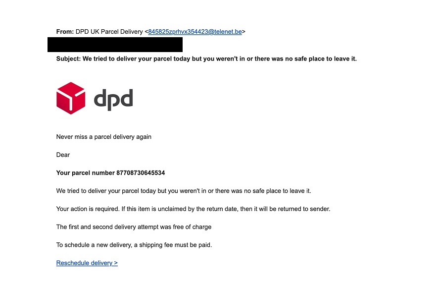 A DPD Scam using edpd.co.uk