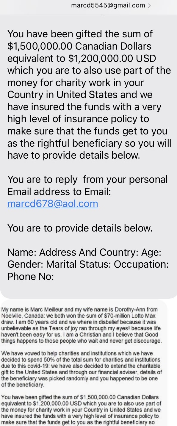 Marc Meilleur Charity Text Scam