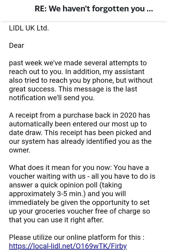 The Lidl Email Scam