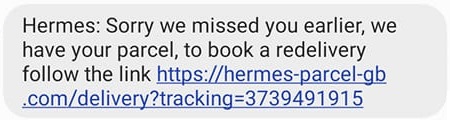 Hermes-Parcel-GB Scam Text Message - hermes-parcel-qb.com