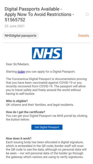 The NHS Digital Passport Scam