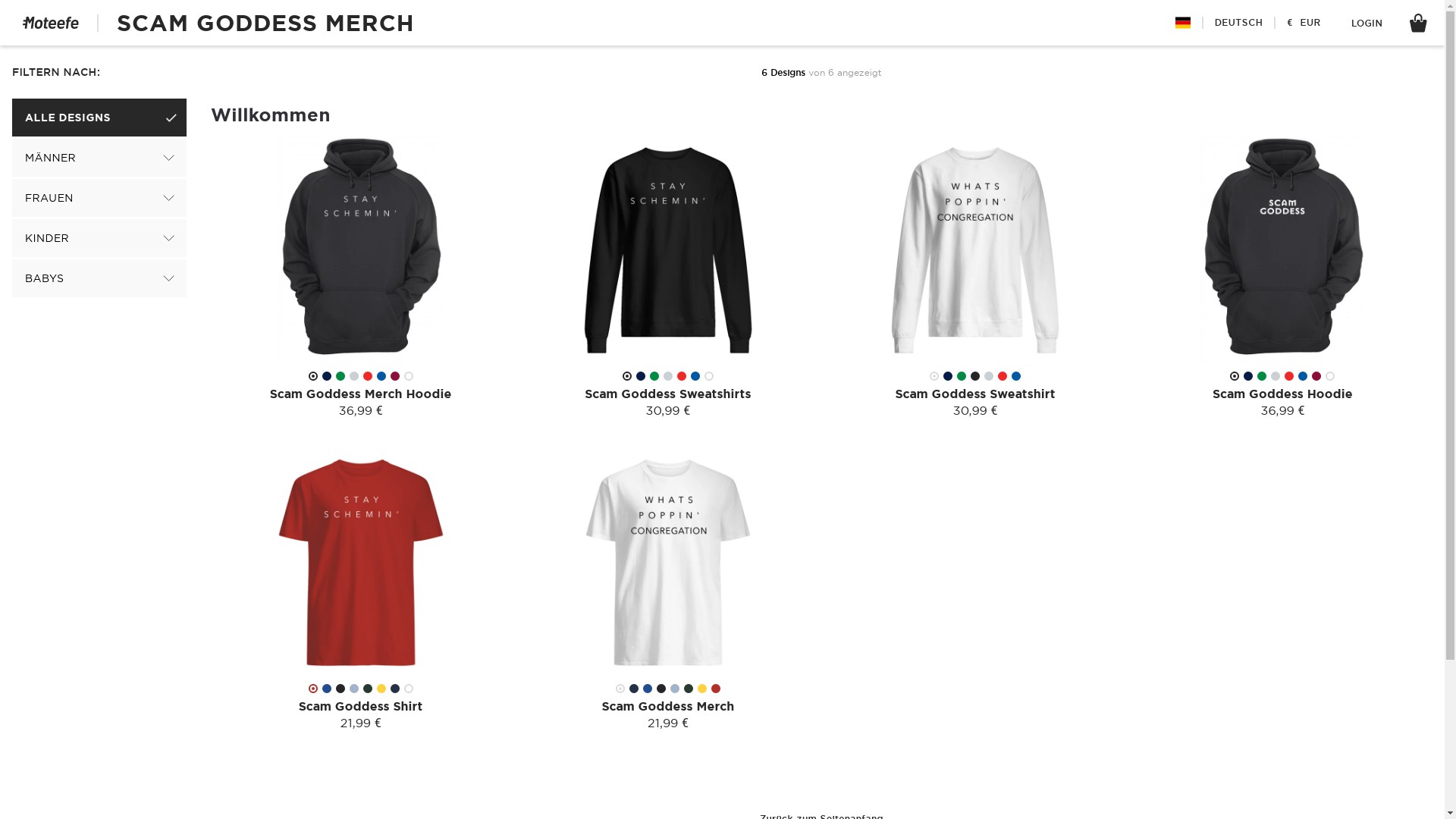 Scam Goddess Merch store located at moteefe.com/store/scam-goddess-merch