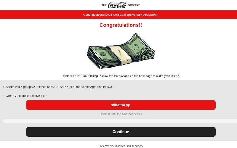 The Coca-Cola 20th Anniversary Scam Website