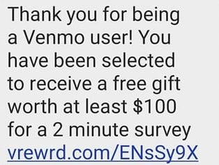 Venmo User Survey Scam Text