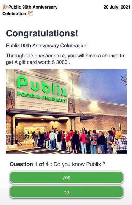 The Publix 90th Anniversary Celebration Scam