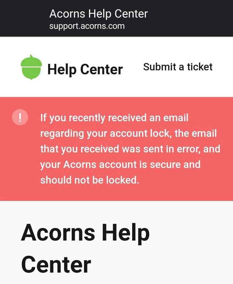 acorns customer service, acorns email account locked