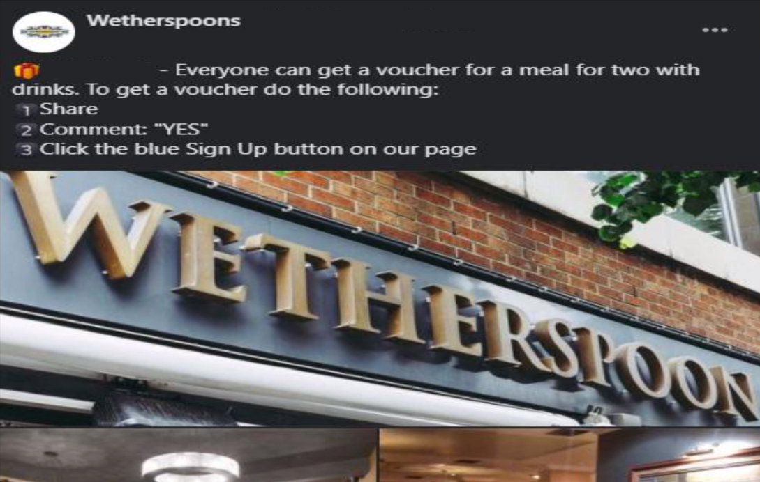 Wetherspoons Facebook Scam