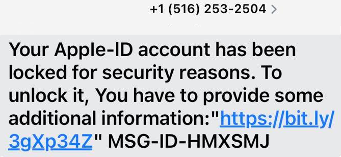 apple id scam text message, apple id text scam