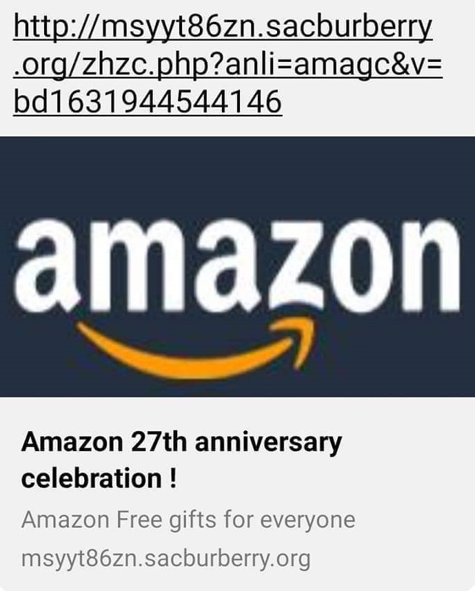 Amazon 27th Anniversary Scam Celebration Free Gifts for everyone