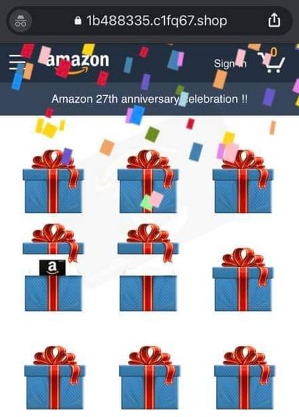 Amazon 27th Anniversary Celebration and Free Gifts Scam