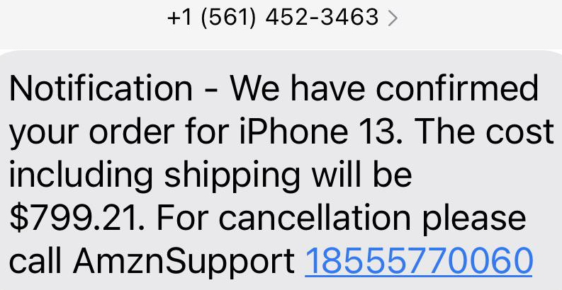 18555770060 Amzn Support Scam Text - +1 (561) 452-3463