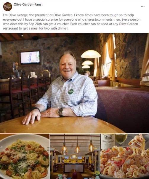 Dave George Olive Garden Scam Post