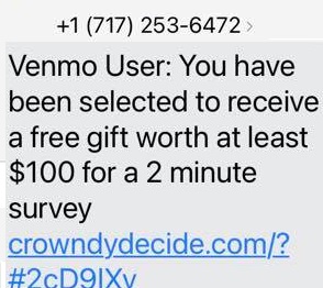 Venmo Gift Scam Text 