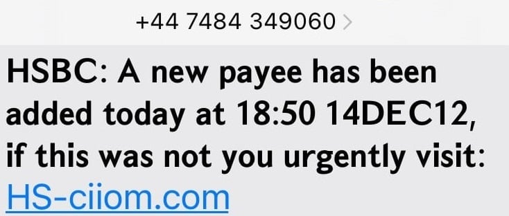 The HSBC Text Scam - a New Payee Has Been Added