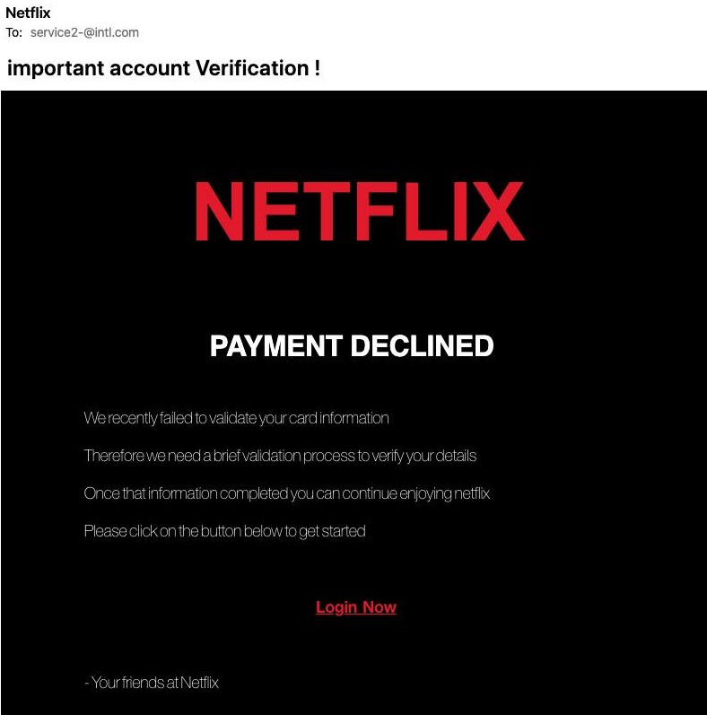 Free Netflix Scam Text - Your Credit Card Could Not Be Charged on Your Plan