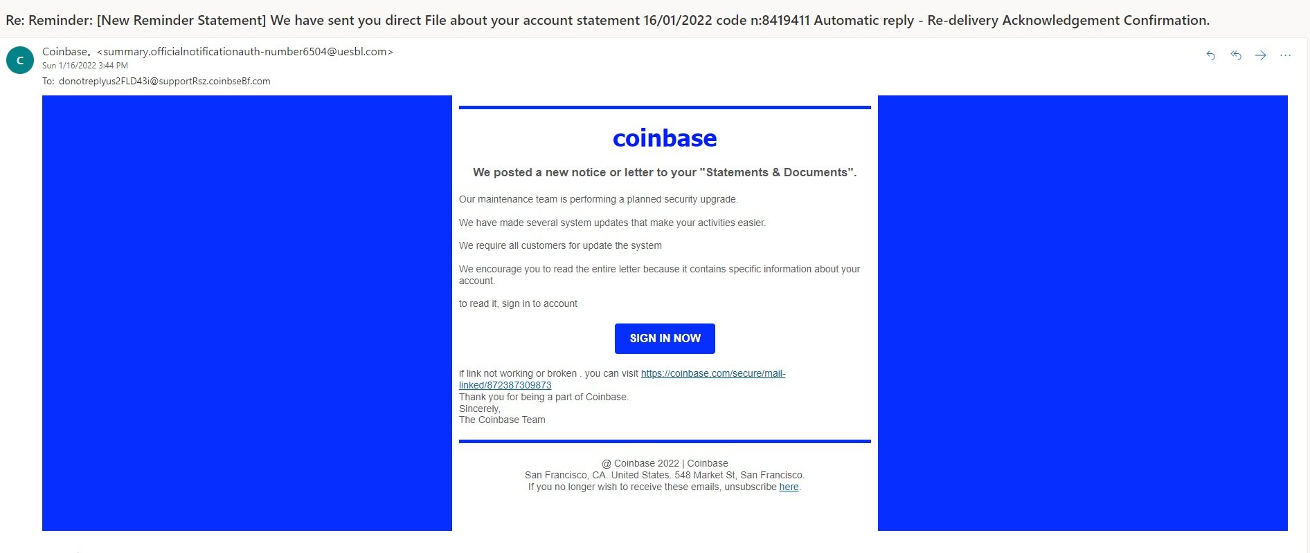 A Coinbase Scam Email