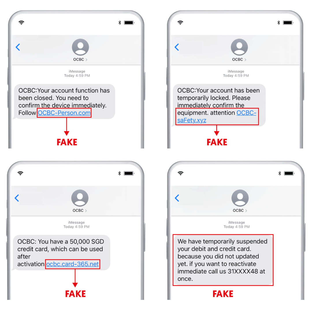 OCBC Phishing Scam Text Messages