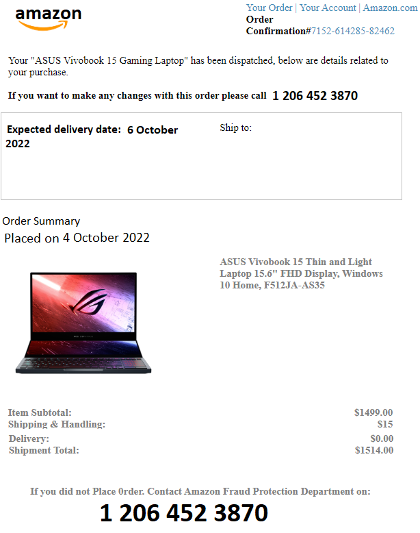 Amazon Fraud Protection Department Scam Email