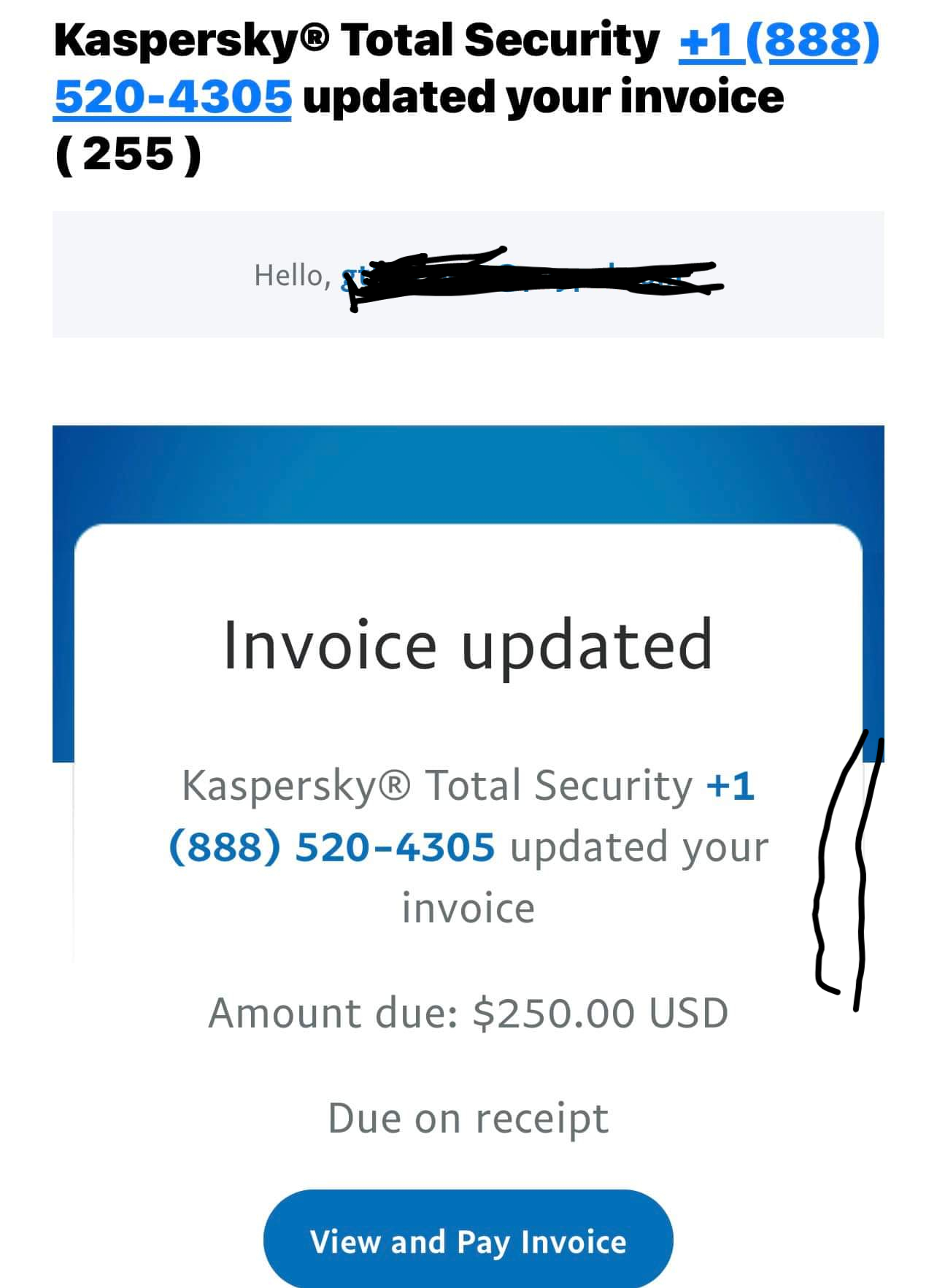 Kaspersky Total Security Scam Email Message