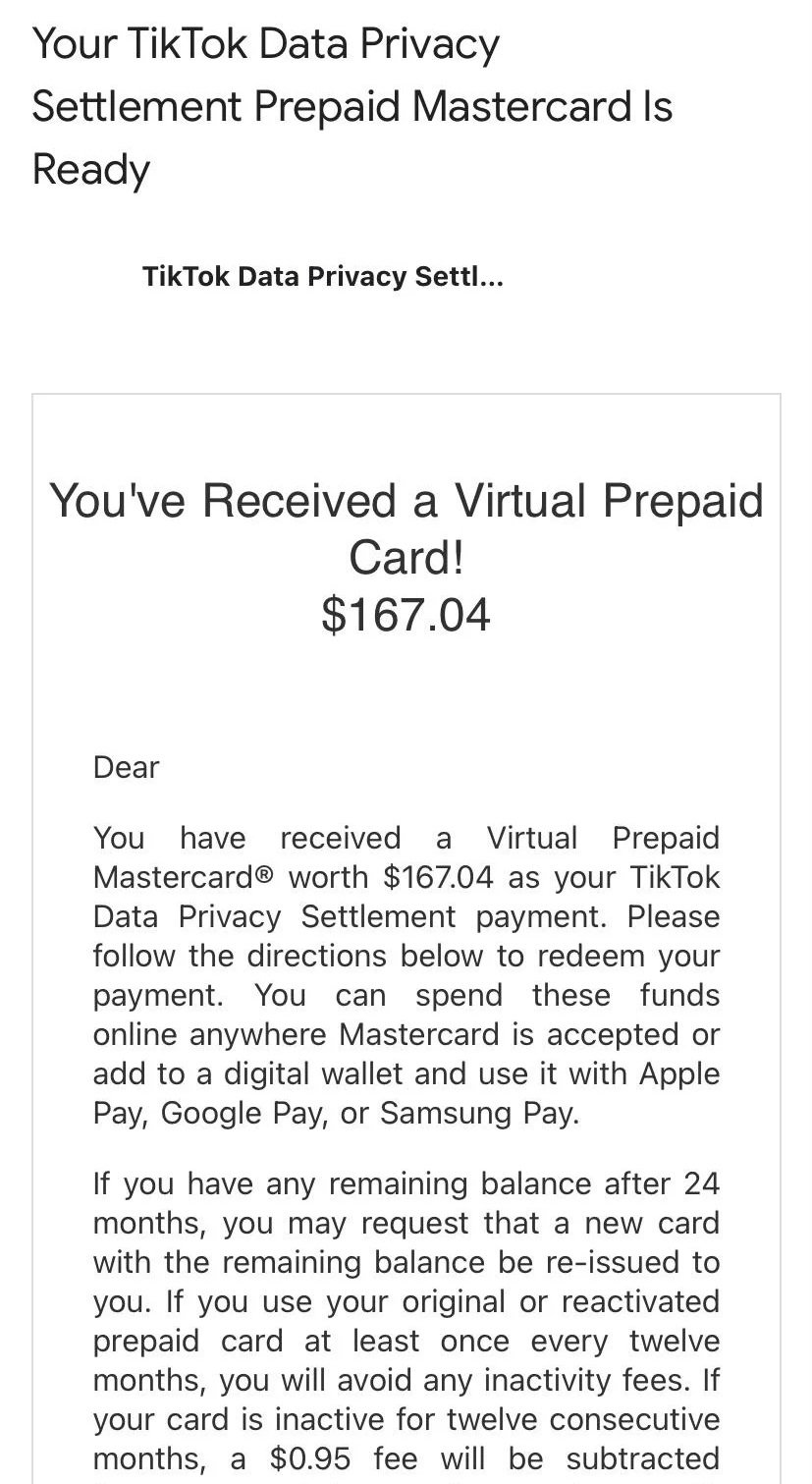  tiktok data privacy settlement prepaid mastercard