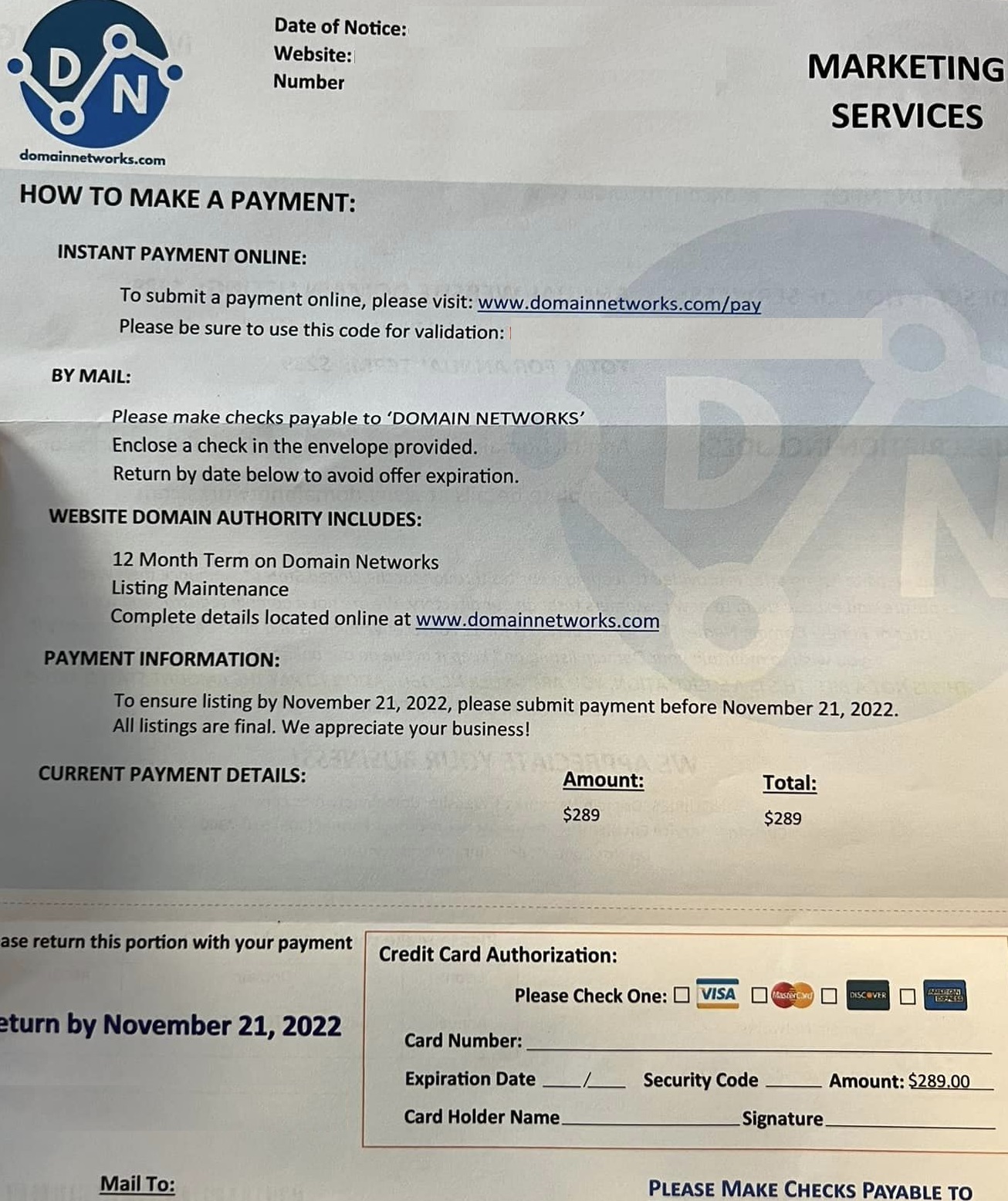 Domain Networks Bill Scam Email Invoice