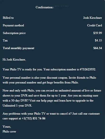 The Philo TV Scam Email Subscription