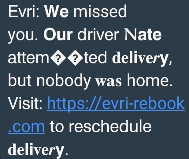 Evri Rebook Delivery Scam Text Message
