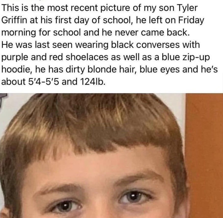 The Tyler Griffin Missing Boy Facebook Scam Post