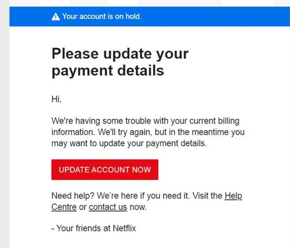 Netflix Scam Email Account Update Payment, Subscription Suspended or ...