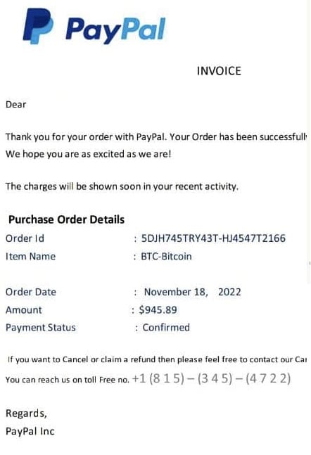 PayPal Invoice Scam - Purchase Order
