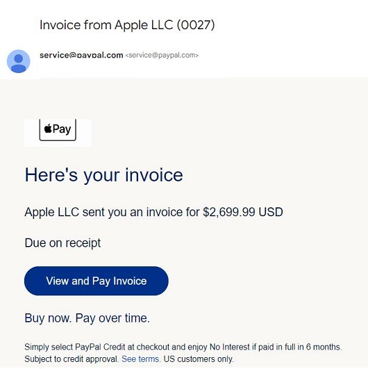 PayPal Invoice Scam - Apple LLC
