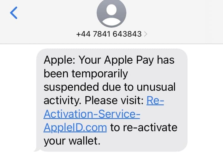Apple Pay Suspended Scam Text
