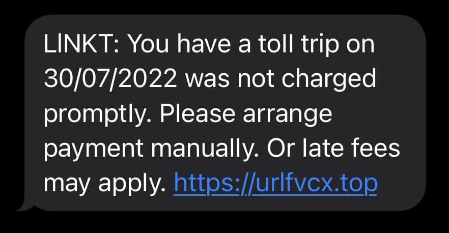 Linkt Scam Text Message - Payment