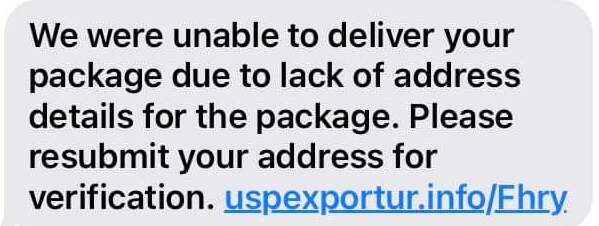 Unable To Deliver Package Scam Text Message