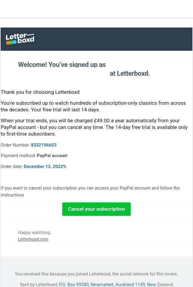 PayPal Letterboxd Subscription Email Scam, letter boxd scam, letterboxed scam