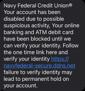 Navy Federal Text Scam Message