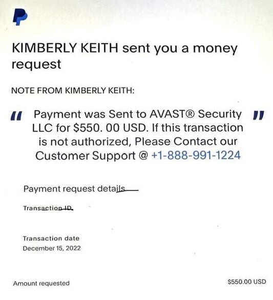Avast LLC Scam PayPal Payments
