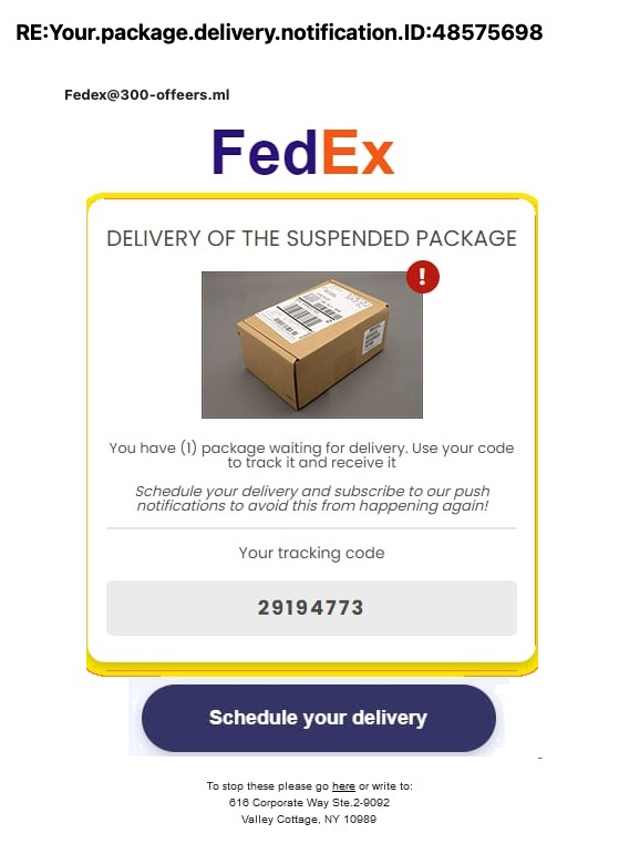 Fedex Suspended Package Scam Email Notification