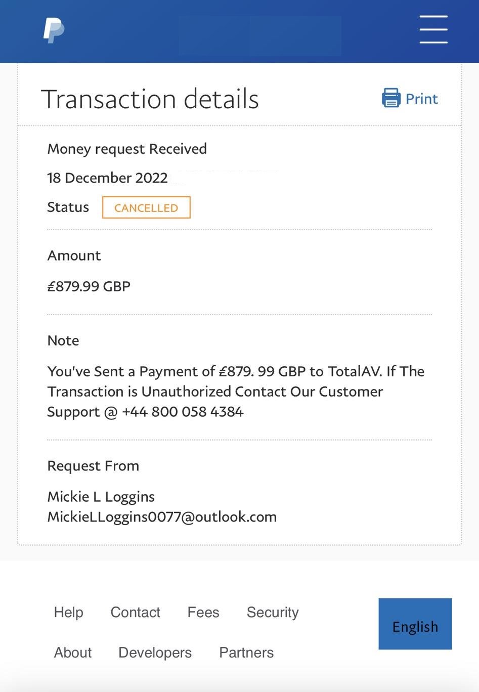 TotalAV LLC Scam PayPal Payment