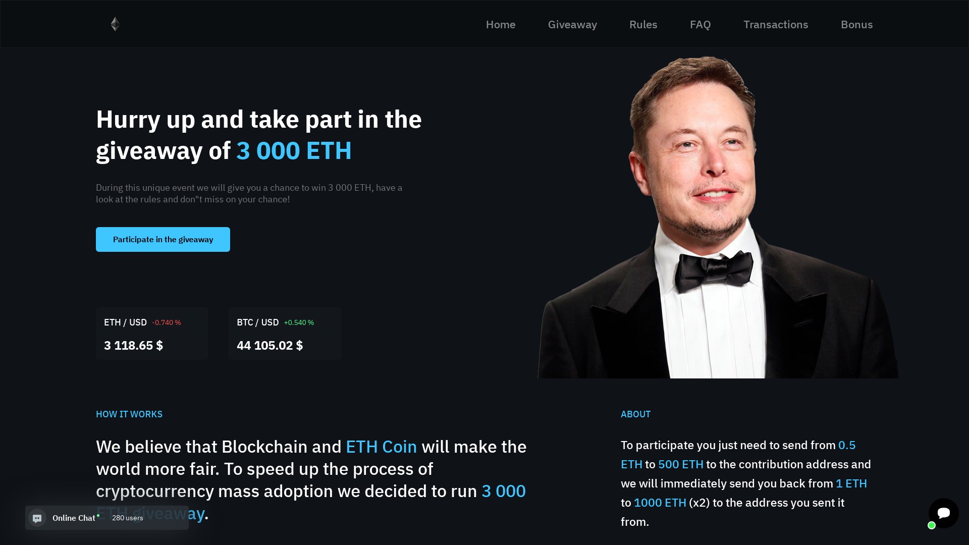 Muskbtc.su Fake Elon Musk  BTC Giveaway Scam