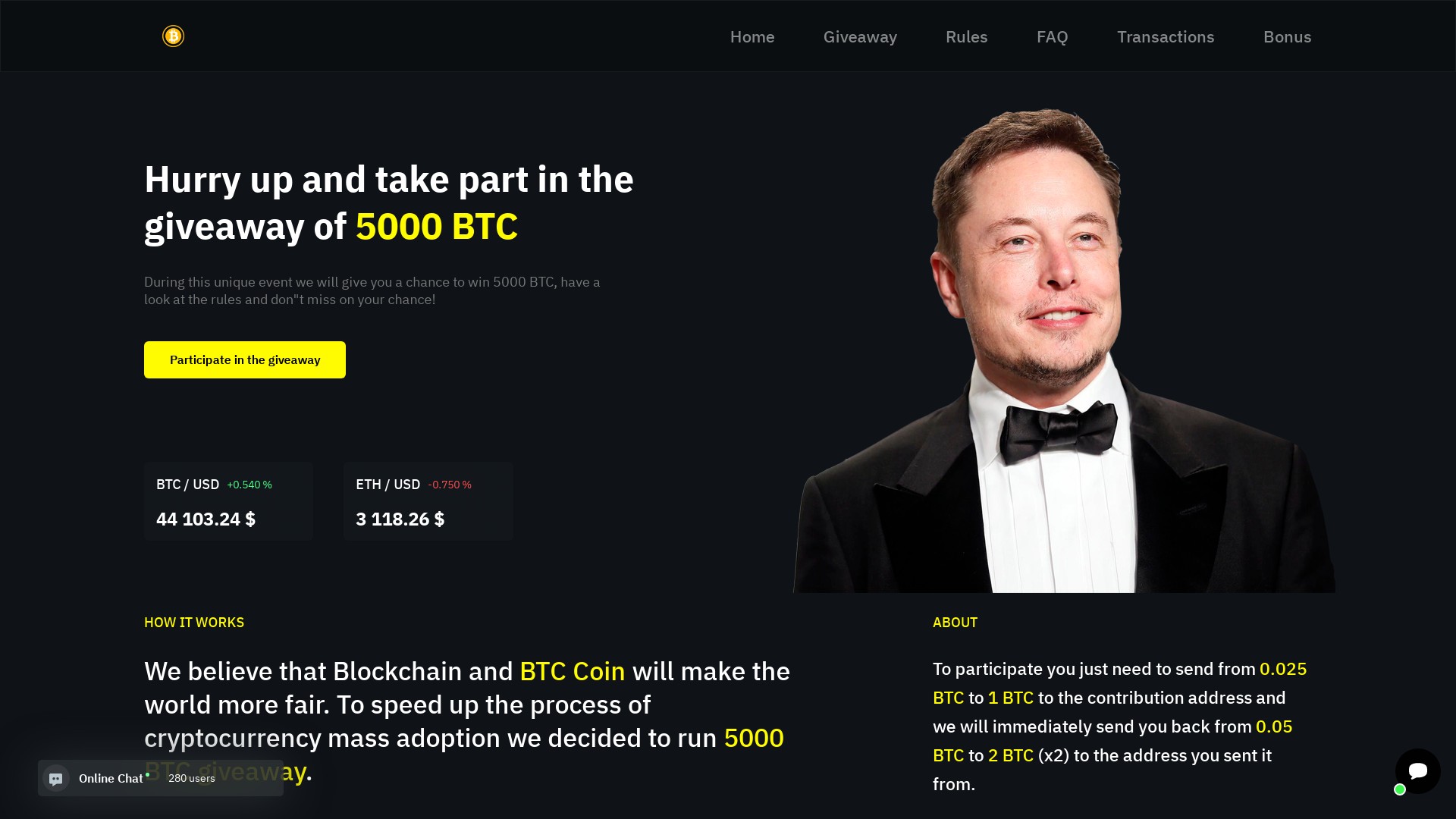 Muskbtc.su Fake Elon Musk  ETH Giveaway Scam